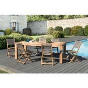 Macabane - halice - salon de jardin en bois teck 6/8 pers -1 Table rectangulaire 220100 cm et 6 chaises textilène taupe - Marron