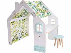 Maisonnette pour enfant en bois "bianelli" avec bureau - 114 x 93 x 120 cm - blanc - menthe