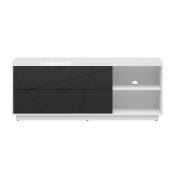 Meuble TV 2 tiroirs 156 cm stratifiés noir et blanc