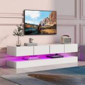 Meuble tv, avec éclairage led de 16 couleurs, 4 tiroirs, Banc Télé avec télécommande incluse, 130x33x25cm, style moderne - blanc - Blanc