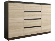 Porto - petite commode de chambre bureau 4 tiroirs - 140x40x98cm - meuble de rangement - double finition - wenge/sonoma