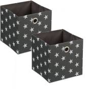 Relaxdays - Boîtes de rangement en tissu, lot de 2, étoiles blanches, HxLxP: 30,5x30x30 cm, boîtes pliables, gris - blanc