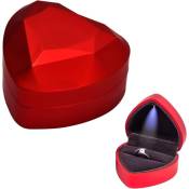 (Rouge)Boîte de Bague avec Lumière LED, Ecrin Bague Forme de Coeur, Boîte à Bijoux Rangement, Coffret Cadeau à Bague pour Mariage Fianailles