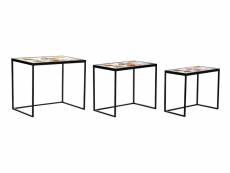 Set de 3 tables gigognes en verre multicolore et métal noir
