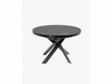 Table à manger ronde extensible coloris noir / gris en verre et acier - diamètre 120 / 160 x hauteur 76 cm