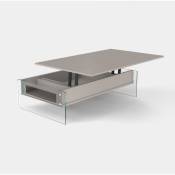 Table basse relevable bella 110x70x40/65cm piétement verre plateau stratifié gris tourterelle - gris