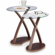 Table d’appoint ovale lot de 2 plateau en verre et pieds en bois design moderne 2 tailles, nature - Relaxdays