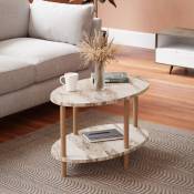 Table élégante d'un salon ovale avec des pieds en bois et 2 étages différentes couleurs taille : Marbre crème