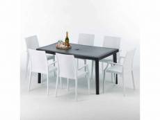 Table rectangulaire et 6 chaises poly rotin colorées 150x90cm noir enjoy Grand Soleil