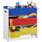 Tagère enfants tiroirs, 9 Boîtes de rangement jouets colorées, mdf, hlp : 62 x 63 x 28cm, blanc/multicolore - Relaxdays
