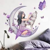 Un lot de Sticker Mural fille lune papillons Autocollant