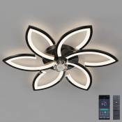 Ventilateur de Plafond silencieux avec lumière Télécommande et éclairage app dimmable 70W de puissance Forme de fleur créative en acrylique (Noir)