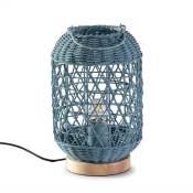 Vs Venta-stock - Lampe à poser Jiro en rotin naturel bleu, diamètre 18 cm - Rotin