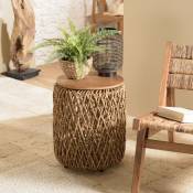 Alida - Table d'appoint ronde 40x40cm en tissage de fibre de cocotier - Marron