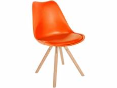 Chaise de salle à manger sofia en plastique et similicuir pieds en bois , orange/nature (rond)