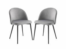 Chaises de visiteur design scandinave - lot de 2 chaises - pieds effilés métal noir - assise dossier ergonomique velours gris