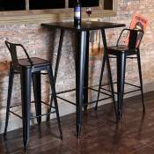 Dazhom - Table Haut Acier Table de Bar Carrée Design Industriel 60x60x110cm Noir