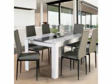 Ensemble table à manger georgia 140 cm blanche et grise et 6 chaises romane grises