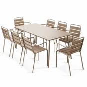 Ensemble table de jardin et 8 fauteuils en métal taupe - Palavas - Taupe