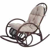 Fauteuil à bascule HHG 648, fauteuil pivotant, fauteuil en rotin, marron rembourrage crème