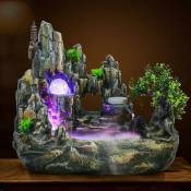 Fontaine d'intérieur Feng Shui - Avec boule de cristal led et atomiseur - Fontaine de table avec jardin de pierres décoratives et étang - Jeu d'eau