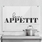 Image en verre Cuisine Protection murale Cuisinière Transparent citation Bon Appetit 60x40 cm - noir