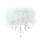 Inspired Diyas - Ibis - Plafond affleurant avec abat-jour en plumes blanches, chrome poli à 3 ampoules, cristal