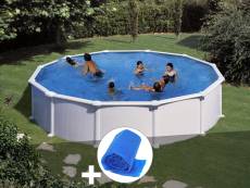 Kit piscine acier blanc Gré Atlantis ronde 5,70 x 1,32 m + Bâche à bulles