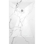 Kroos ® - Receveur de douche Marbre Blanc , finition Lisse Stone 3D, grille de couleur - 130 x 90 cm