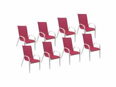 Lot de 8 chaises marbella en textilène rose - aluminium blanc