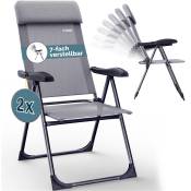 Lot de chaises de jardin pliables réglables en 7 positions en aluminium avec dossier haut fonction couchage camping voyage 2er Set Grau (de)