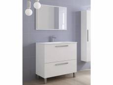 Meuble sous-vasque avec deux tiroirs et un miroir encadré, blanc brillant, 80 x 80 x 45 cm. 8052773795371