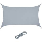 Relaxdays - Voile d'ombrage, 2 x 3 m, imperméable, concave et rectangulaire, tissu pes, avec cordes, gris clair
