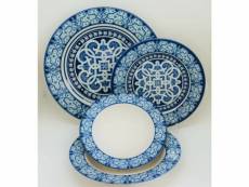 Service de table 24 pièces audah 100% porcelaine motif orientale bleu et blanc