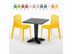 Table carrée noire 70x70cm avec 2 chaises colorées grand soleil set bar café gruvyer aia Grand Soleil