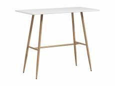 Table de bar rectangulaire style scandinave - dim. 120l x 60l x 98h cm - châssis piètement acier aspect bois plateau mdf blanc