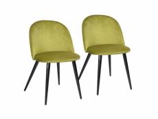 Urban Meuble Lot de 2 chaises scandinave jaune velours pied en métal look bois