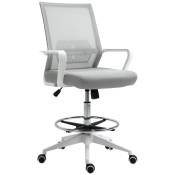 Vinsetto Fauteuil de bureau assise haute réglable dim. 64L x 59l x 104-124H cm tabouret de bureau pivotant 360° maille respirante gris et blanc