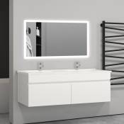 Aica Sanitaire - 120(L)x45(W)x40(H)cm Meuble salle de bain blanc avec 2 portes à une fermeture amortie avec 2 vasques à suspendre