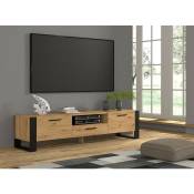 Bim Furniture - Meuble tv moderne cm 160x43x48h pieds couleur chêne rustique et poignées noires - Bim Supplies