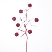 Branche de pompons pailletés artificielle rose H50
