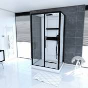 Cabine de douche rectangulaire blanc et noir Galedo