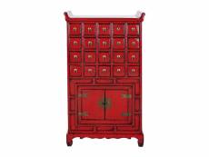 Commode en bois rouge avec 20 tiroirs et 2 portes - largeur 57 x hauteur 98,4 x profondeur 32 cm