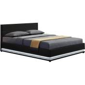 Concept-usine - Cadre de lit avec rangements + sommier et led intégrées new york - black