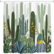 Csparkv - Rose/vert 180 x 180 cm Rideau de douche en polyester imperméable et résistant à la moisissure Motif cactus et fleurs