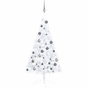 Demi-arbre de Noël artificiel avec led et boules Blanc