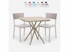 Ensemble 2 chaises et 1 table carrée beige 70x70cm polypropylène design pour jardin terrasse bar restaurant regas