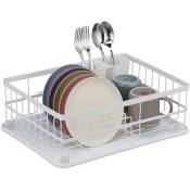 Gouttoir pour votre vaisselle (assiettes, tasses, bols, etc.), plateau, hlp : 15 x 42,5 x 32 cm, blanc - Relaxdays