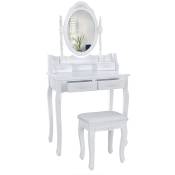 Haloyo - Coiffeuse-Table de maquillage Avec 4 tiroirs + 1 tabouret et Miroir Set de Maquillage pour Chambre à Coucher ou Cabine Armoire