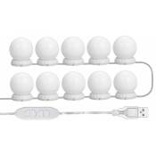 Kit D'Eclairage Miroir Led Pour Coiffeuse, Avec 10 Ampoules Reglables, 10 Luminosite Et 3 Modes D'Eclairage, Type Usb, Blanc - Blanc Trimec